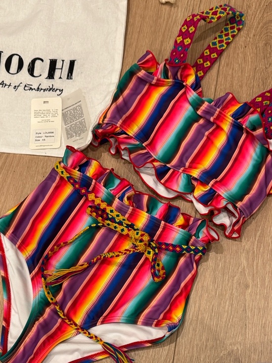 All Things Mochi Louise Rainbow Stripe Ruffled Bikini Size XS - Picture 6 of 8